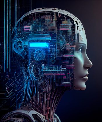 Illustrated woman with artificial intelligence. Generative AI.